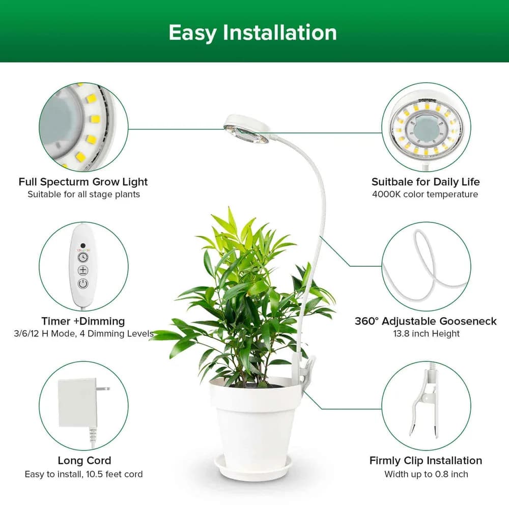 Lámpara LED de Cultivo SANSI 10W con Pinza para Maceta 4