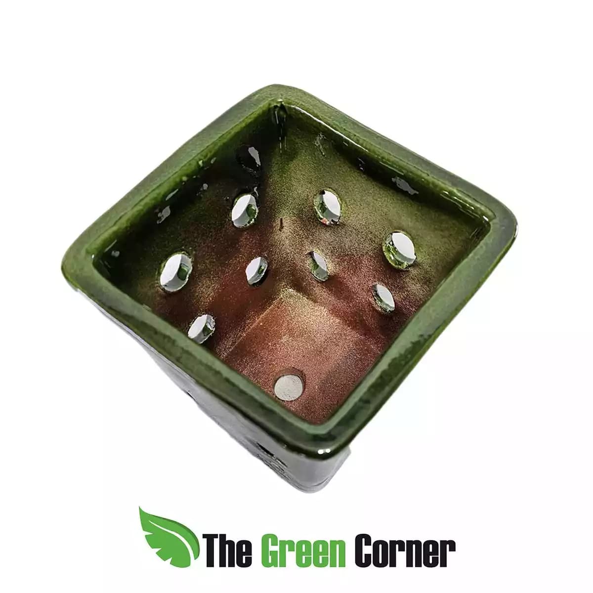 Maceta de barro esmaltada Verde  14 x 14 x 15 2