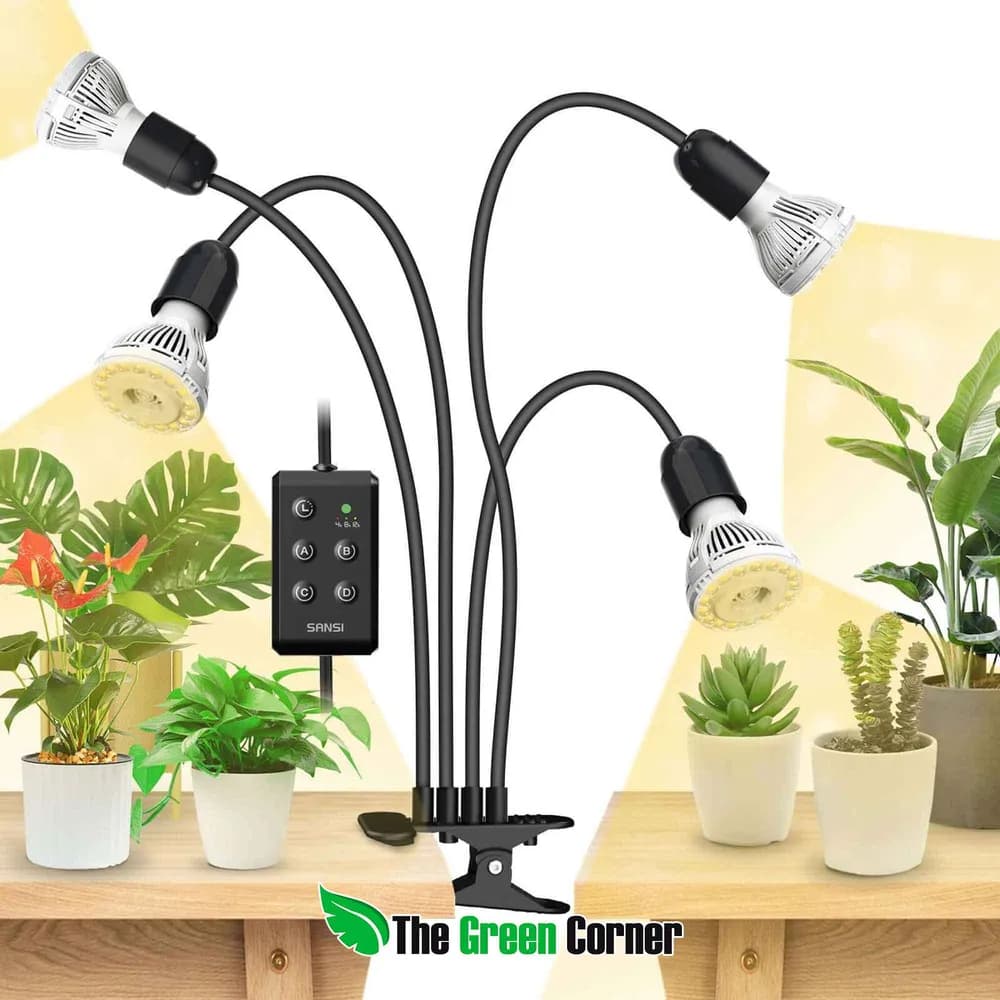 Lámpara LED de Cultivo SANSI 40W con Pinza, 4 Cabezales Flexibles y Temporizador